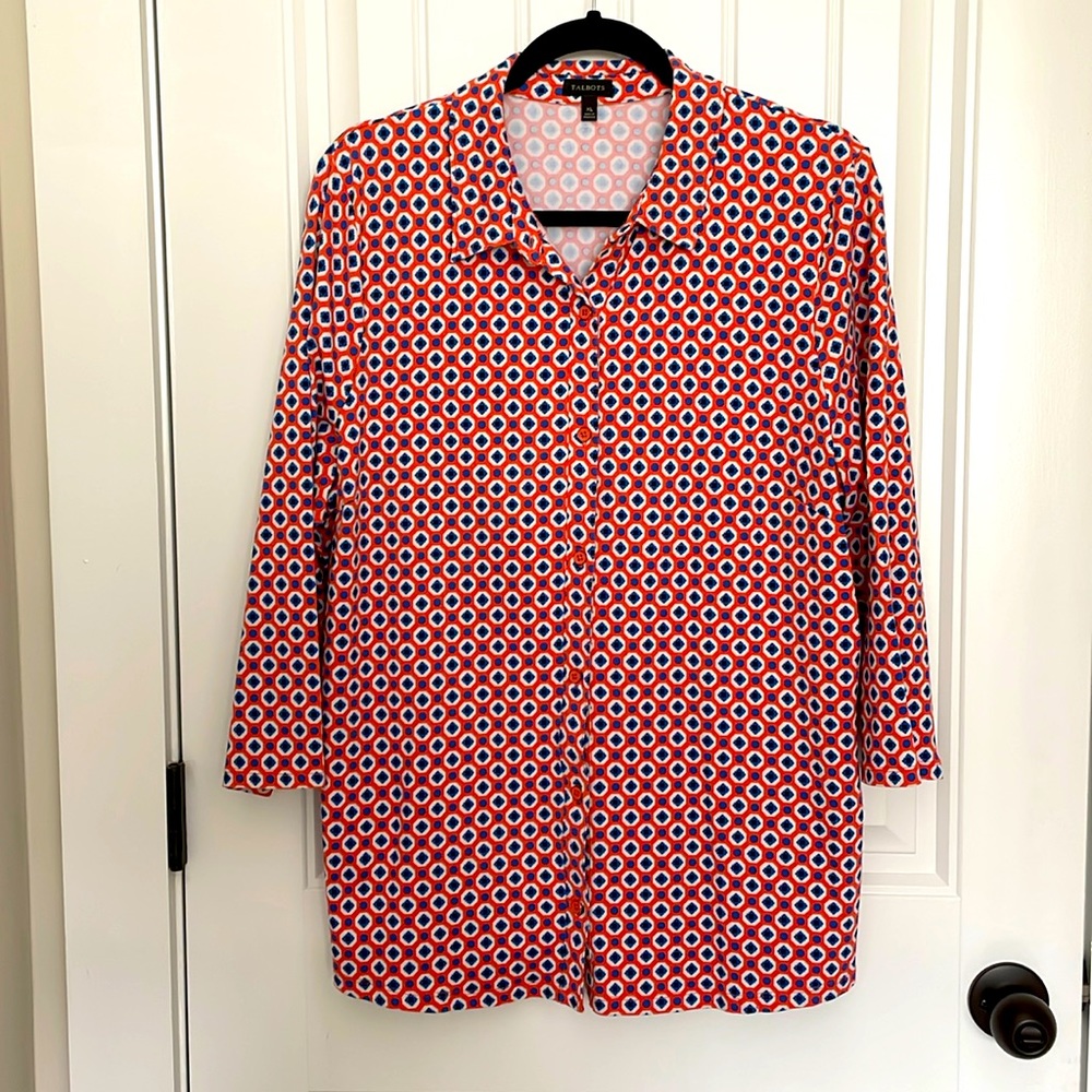 Talbots Front Button Blouse 3/4 sleeves Size XL